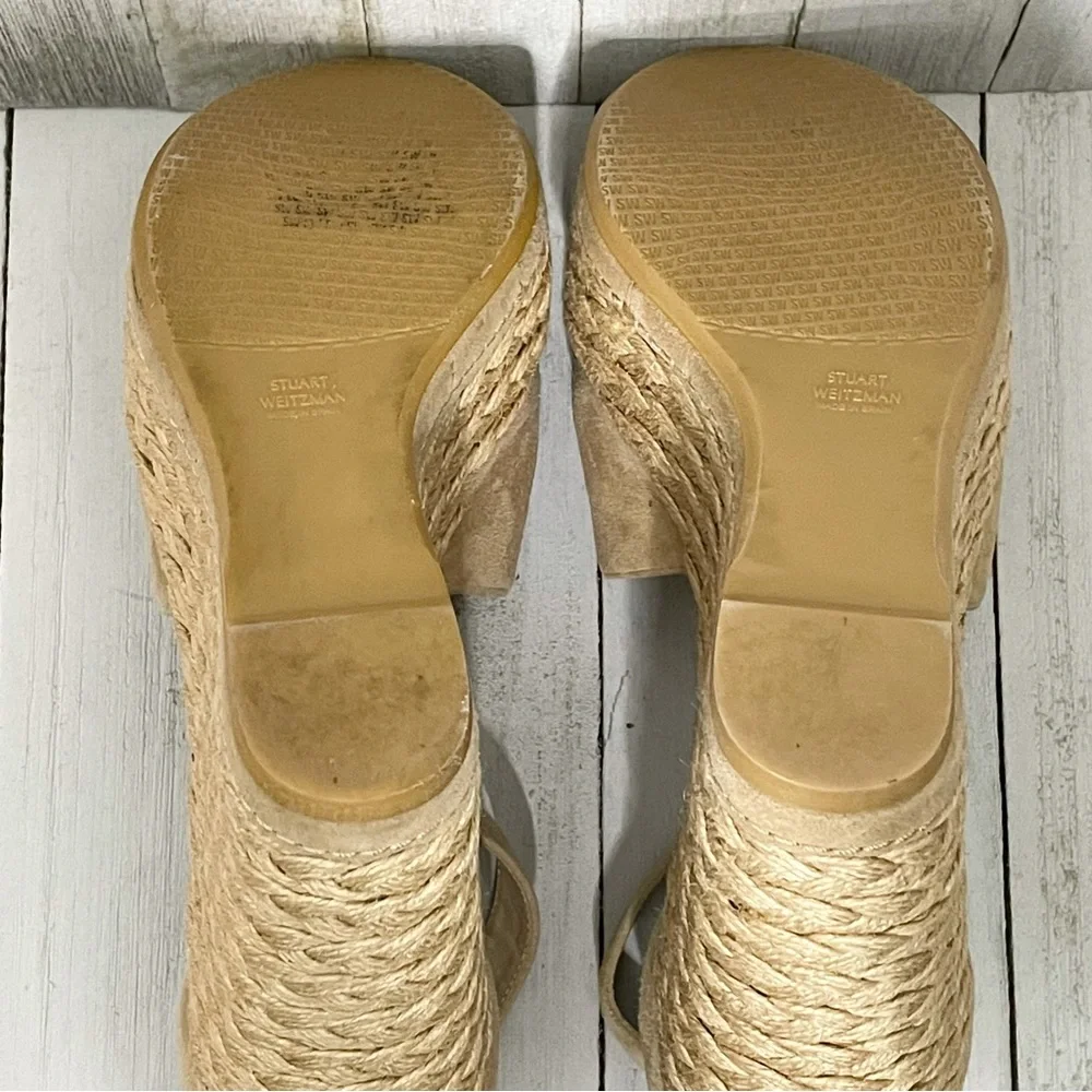 STUART WEITZMAN Sohojute Suede Ankle Strap Platform Espadrilles Wedge Sandals